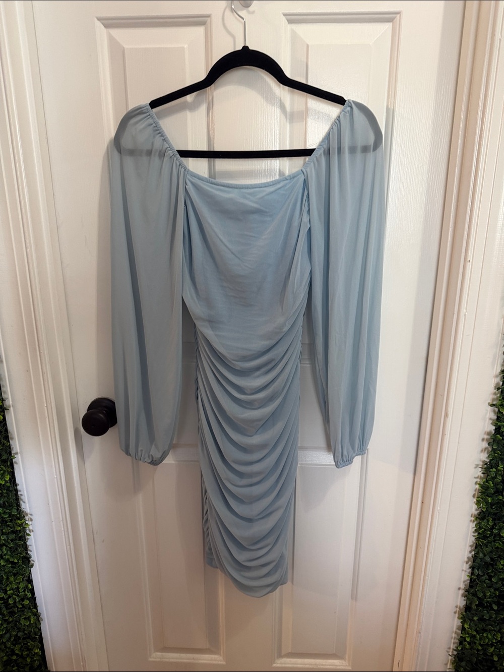 Light Blue Ruched Off-Shoulder Women's Dress